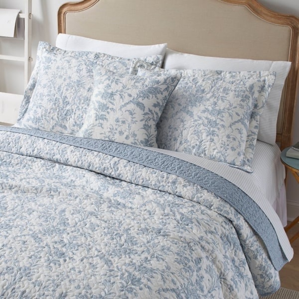 Laura Ashley Amberley Blue King Quilt Bonus Set Cotton Floral Cottage Bedding